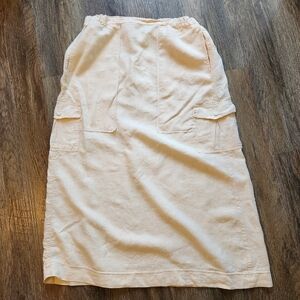 Johnny Was Lagenlook Linen Midi Skirt Large Beige Cargo Pockets Made in USA